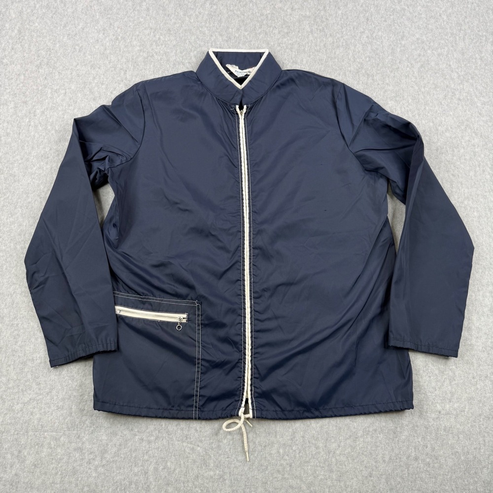 Vintage Penneys Jacket Mens Large Blue Windbreaker Nylon Full Zip Made‎ In Japan